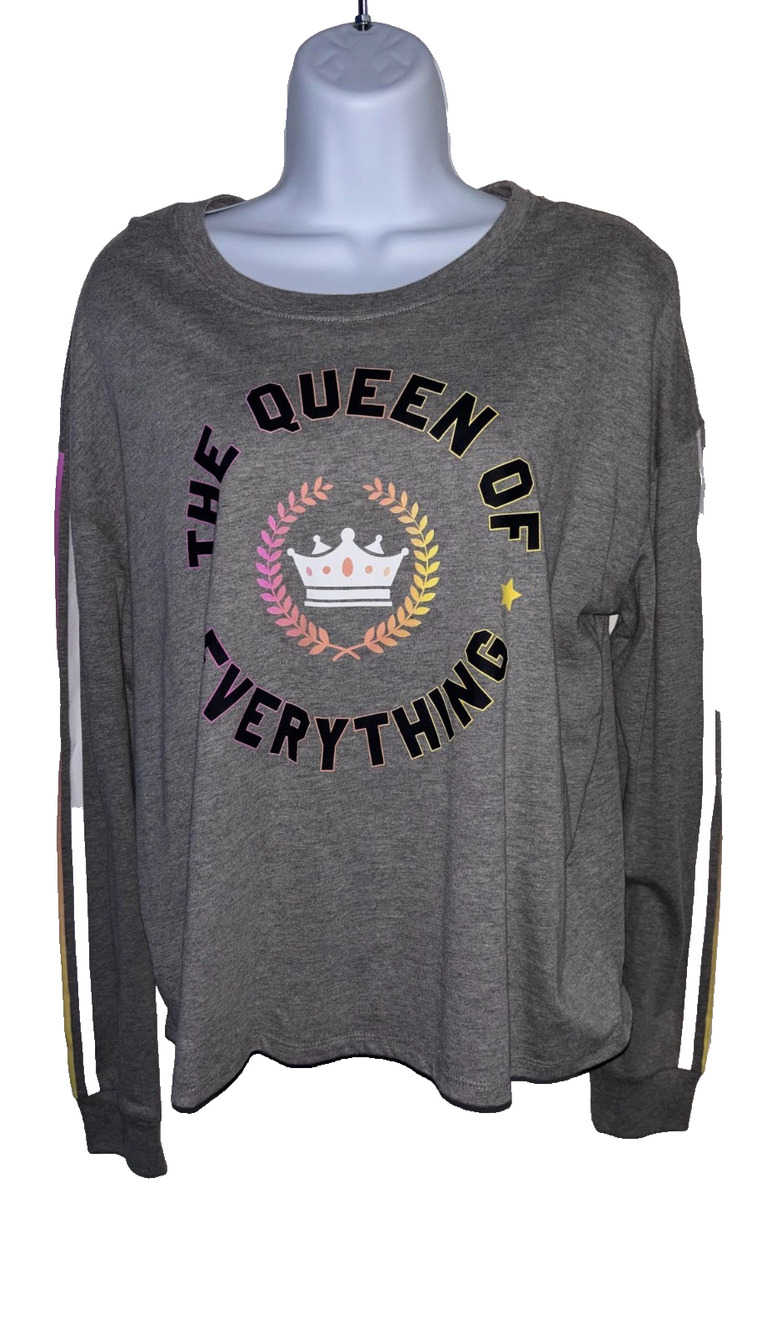 NWOT Hybrid Apparel Queen of Everything Graphic Sweatshirt Gray Womens L